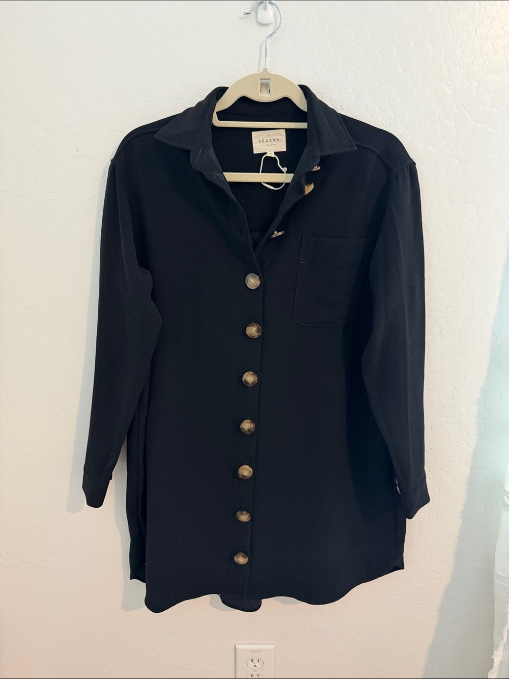 Sezane Black Button-Front Shirt Dress